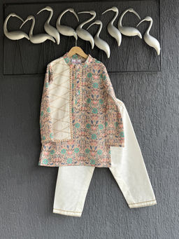 THE WISHING CLOSET - Boys Beige Floral Kurta with Pant (Set of 2)