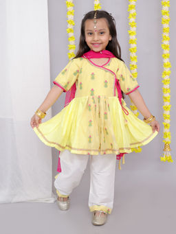 THE WISHING CLOSET - Girls Yellow Embroidered Kurta with Pant & Dupatta (Set of 3)