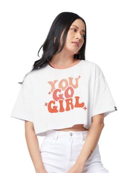 The Souled Store - Original Tss White You Go Women Oversized Cropped T-shirt