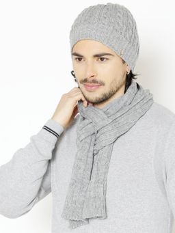 Bharatasya - Grey Winter Beanie Cap and Muffler Set