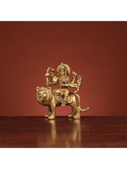 Ekaa Handicrafts - Goddess Durga Statue on Lion in Brass