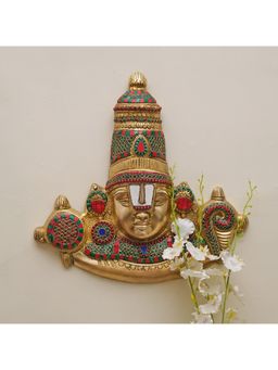 Ekaa Handicrafts - Brass Tirupati Balaji Bust with Stonework Wall Hanging
