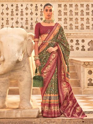 Women's Satin Green Embellished Designer Saree With Blouse Piece