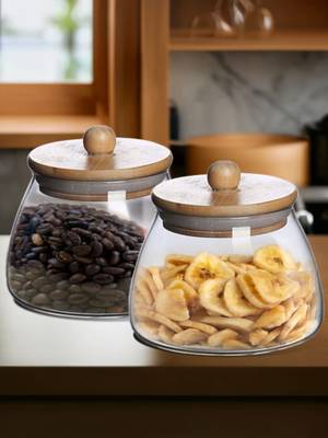Buy The Better Home Borosilicate Glass Jar with Bamboo Lid (Pack of 2 ...