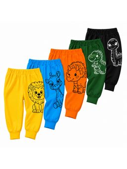 EIO - Multi-Color Printed Cotton Lurex Regular Fit Joggers (Pack of 5)