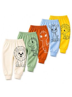 EIO - Multi-Color Printed Cotton Lurex Regular Fit Joggers (Pack of 5)