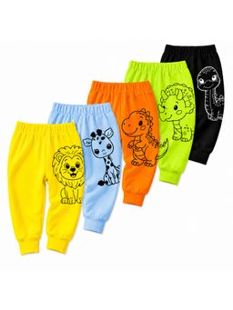 EIO - Multi-Color Printed Cotton Lurex Regular Fit Joggers (Pack of 5)