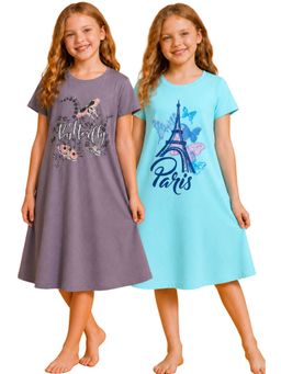TotzTouch - Multi-Color Printed Cotton Regular Fit Night Dress (Pack of 2)