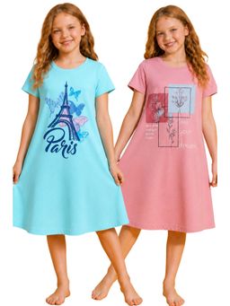 TotzTouch - Multi-Color Printed Cotton Regular Fit Night Dress (Pack of 2)