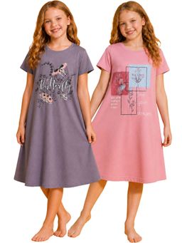 TotzTouch - Multi-Color Printed Cotton Regular Fit Night Dress (Pack of 2)