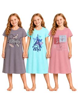 TotzTouch - Multi-Color Printed Cotton Regular Fit Night Dress (Pack of 3)