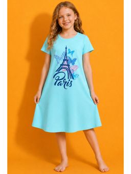 TotzTouch - Blue Printed Cotton Regular Fit Night Dress