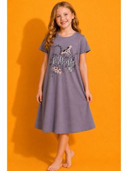 TotzTouch - Purple Printed Cotton Regular Fit Night Dress
