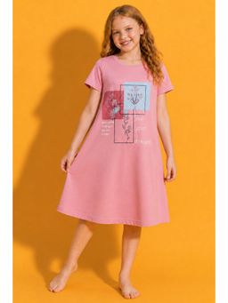 TotzTouch - Pink Printed Cotton Regular Fit Night Dress