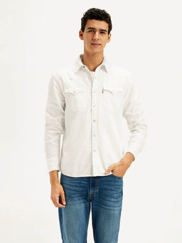 Levi's - Mens Solid White Spread Collar Denim Casual Shirt