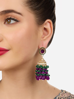 Zaveri Pearls - Purple Green Stones Cluster Beads Jhumka