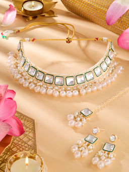 Zaveri Pearls - Minakari Stones Beads Necklace & Earrings with Maangtikka
