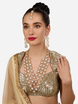Zaveri Pearls - Gold tone Stones Diamonds Necklace Earrings and Maangtikka Set