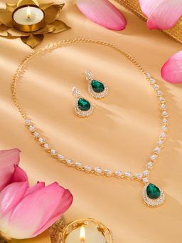 Zaveri Pearls - Green Stones Austrian Diamonds Necklace and Earrings