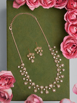 Zaveri Pearls - Gold Tone Cubic Zirconia Contemporary Necklace and Earrings