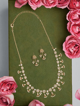 Zaveri Pearls - Gold Tone Cubic Zirconia Contemporary Necklace and Earrings