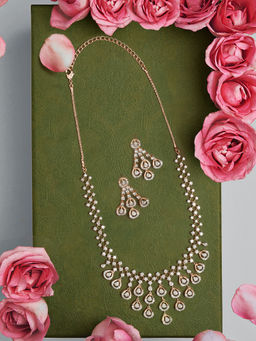 Zaveri Pearls - Gold Tone Cubic Zirconia Contemporary Necklace and Earrings