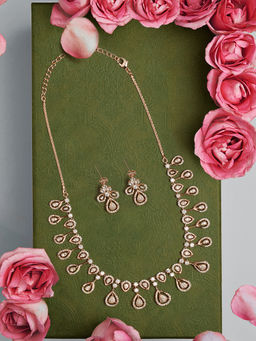Zaveri Pearls - Gold Tone Cubic Zirconia Contemporary Necklace and Earrings
