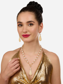 Zaveri Pearls - Gold Tone Beaded Diamonds Toggle Clasp Necklace and Earrings