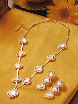 Zaveri Pearls - Gold Tone Dazzling Stones Diamonds Necklace and Earrings Set