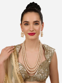 Zaveri Pearls - Gold Tone Multilayer Cluster Beaded Necklace and Earrings Set