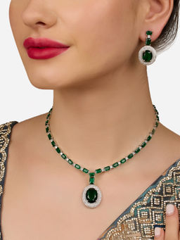 Zaveri Pearls - Green Cubic Zirconia Contemporary Necklace and Earrings Set