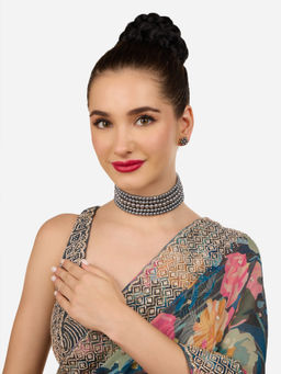 Zaveri Pearls - Grey Multistrand Contemporary Choker Necklace and Earring Set-Zpfk18342