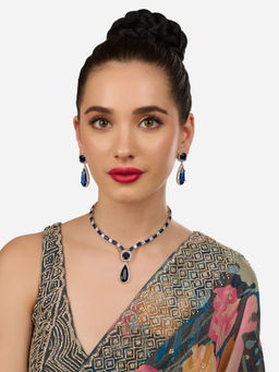 Zaveri Pearls - Blue Cubic Zirconia Contemporary Necklace and Earring Set-Zpfk18343