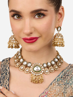 Zaveri Pearls - Green Mere Meenakari Stones Beads Necklace and Earring Set-Zpfk18370