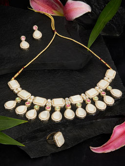 Zaveri Pearls - Multicolor Stones Austrian Diamonds Necklace and Earring Set-Zpfk18378