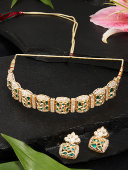 Zaveri Pearls - Green Stones Austrian Diamonds Choker Necklace and Earring Set-Zpfk18379