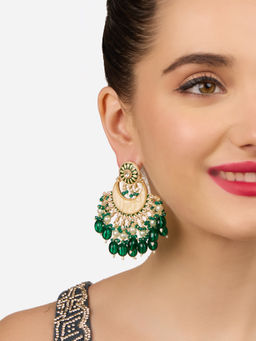 Zaveri Pearls - Green Mere Minakari Cluster Beads Drop Chandbali Earring