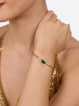 Zaveri Pearls - Green & White Cubic Zirconia Contemporary Bangle Style Bracelet