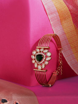 Zaveri Pearls - Green & White Cubic Zirconia Contemporary Bangle Style Bracelet