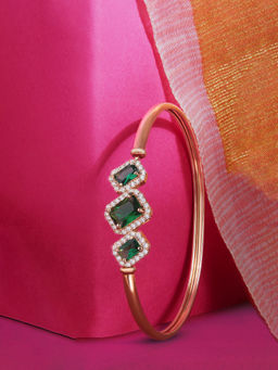 Zaveri Pearls - Green & White Cubic Zirconia Contemporary Bangle Style Bracelet