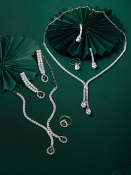 Zaveri Pearls - Pack Of 2 Green Stones Diamonds Necklaces Earrings Rings Set