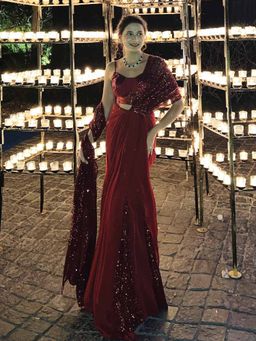 B'Infinite - Vermilion Veil Pre Draped Saree with Stitched Blouse