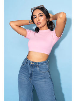 FREAKINS - Pink Back Tie Crop Top
