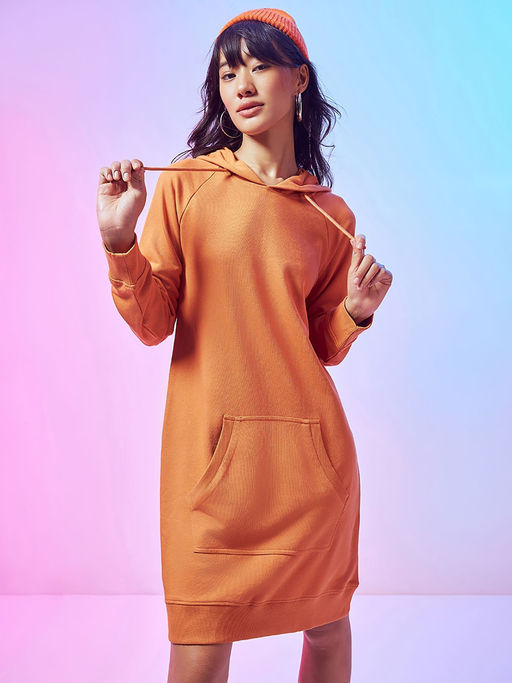 hoodie dress orange Streetwear Letter Print Loose Hooded Sweatshirt Dresses Orange-S