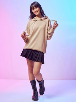 Bewakoof - Women's Brown Typography Oversized Hoodies