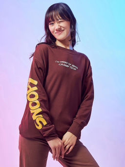 Bewakoof - Official Peanuts Women's Brown Graphic Printed Oversized Sweatshirt