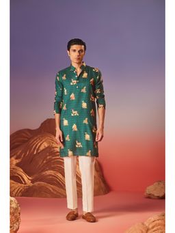 Eleven Brothers - Green Tropical Tail Silk Kurta