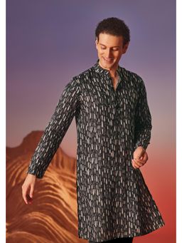 Eleven Brothers - Black Dark Canvas Silk Kurta