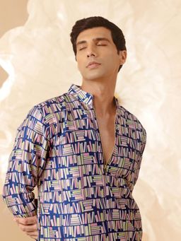 Eleven Brothers - Blue Midnight Library Silk Kurta
