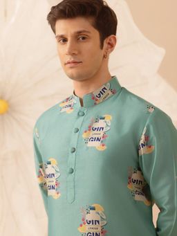 Eleven Brothers - Teal Happy Pour Silk Kurta